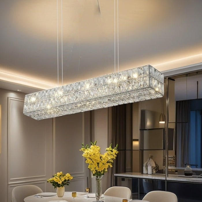 BAMDECOR 1.2m C3332/L Linear Luxury Crystal Chandelier Modern LED Crystal Chandelier LED Ring Pendant Light Stainless Steel Ceiling Lamp Hanging Lights,for Dining Living Room (Chrome) - Amazingooh Wholesale