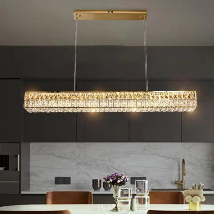 BAMDECOR 1.2m C3332/L Linear Luxury Crystal Chandelier Modern LED Crystal Chandelier LED Ring Pendant Light Stainless Steel Ceiling Lamp Hanging Lights,for Dining Living Room (Gold) - Amazingooh Wholesale