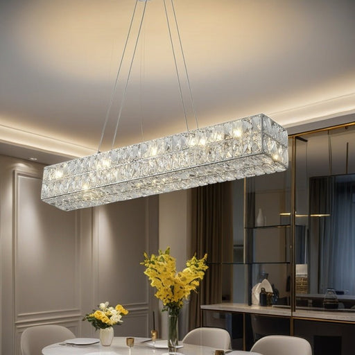 BAMDECOR 1.2m C3332/L Linear Luxury Crystal Chandelier Modern LED Crystal Chandelier LED Ring Pendant Light Stainless Steel Ceiling Lamp Hanging Lights,for Dining Living Room (Chrome) - Amazingooh Wholesale