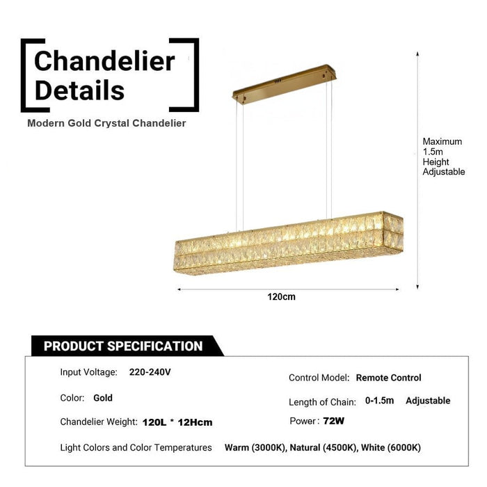 BAMDECOR 1.2m C3332/L Linear Luxury Crystal Chandelier Modern LED Crystal Chandelier LED Ring Pendant Light Stainless Steel Ceiling Lamp Hanging Lights,for Dining Living Room (Gold) - Amazingooh Wholesale