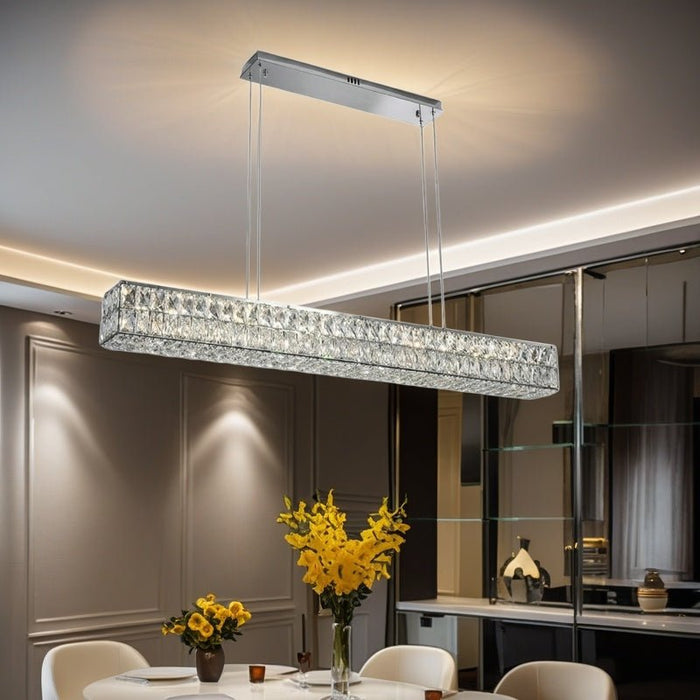 BAMDECOR 1.2m C3332/L Linear Luxury Crystal Chandelier Modern LED Crystal Chandelier LED Ring Pendant Light Stainless Steel Ceiling Lamp Hanging Lights,for Dining Living Room (Chrome) - Amazingooh Wholesale