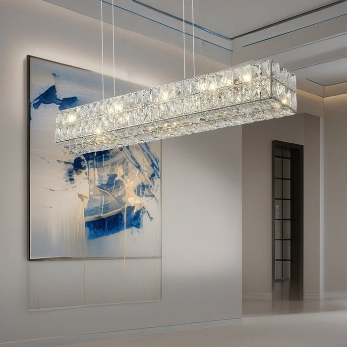 BAMDECOR 1.2m C3332/L Linear Luxury Crystal Chandelier Modern LED Crystal Chandelier LED Ring Pendant Light Stainless Steel Ceiling Lamp Hanging Lights,for Dining Living Room (Chrome) - Amazingooh Wholesale