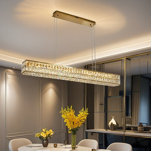 BAMDECOR 1.2m C3332/L Linear Luxury Crystal Chandelier Modern LED Crystal Chandelier LED Ring Pendant Light Stainless Steel Ceiling Lamp Hanging Lights,for Dining Living Room (Gold) - Amazingooh Wholesale
