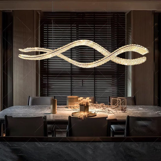 BAMDECOR 1.2m C3601W Wave Crystal Pendant Chandelier Decorative Lighting Lampshade (Brass Gold) - Amazingooh Wholesale