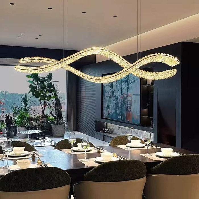 BAMDECOR 1.2m C3601W Wave Crystal Pendant Chandelier Decorative Lighting Lampshade (Brass Gold) - Amazingooh Wholesale