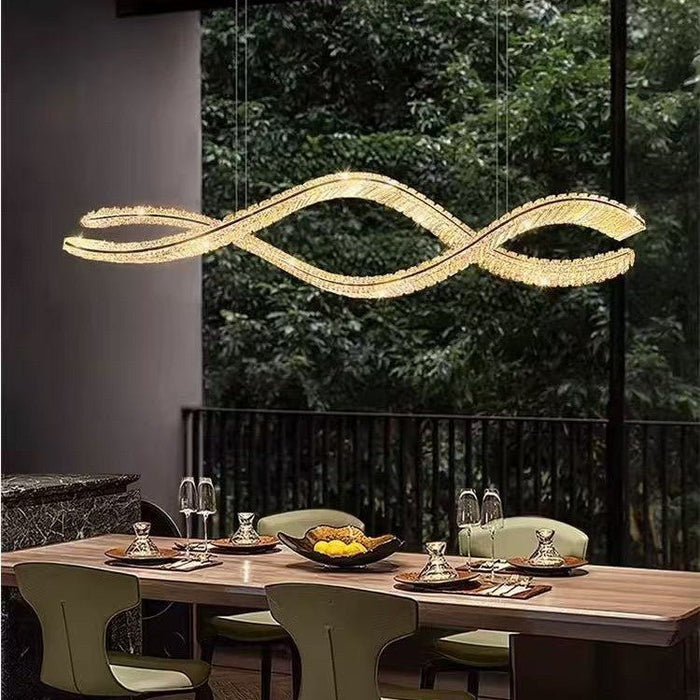 BAMDECOR 1.2m C3601W Wave Crystal Pendant Chandelier Decorative Lighting Lampshade (Brass Gold) - Amazingooh Wholesale