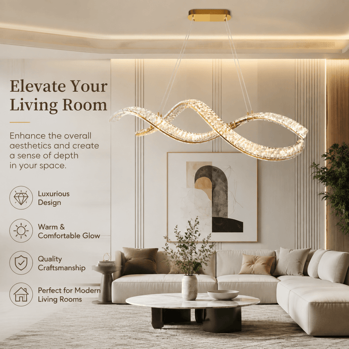 BAMDECOR 1.2m C3601W Wave Crystal Pendant Chandelier Decorative Lighting Lampshade (Brass Gold) - Amazingooh Wholesale