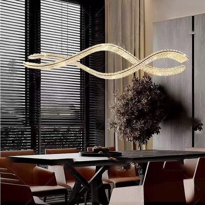 BAMDECOR 1.2m C3601W Wave Crystal Pendant Chandelier Decorative Lighting Lampshade (Brass Gold) - Amazingooh Wholesale