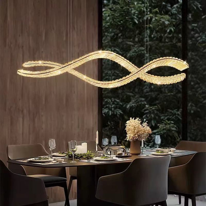 BAMDECOR 1.2m C3601W Wave Crystal Pendant Chandelier Decorative Lighting Lampshade (Brass Gold) - Amazingooh Wholesale
