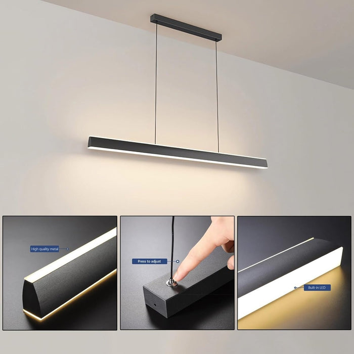 BAMDECOR 1.2M Modern Minimalist Trapezoid Pendant Light Adjustable LED Bar Light for Dining Room and Kitchen - Black - Amazingooh Wholesale