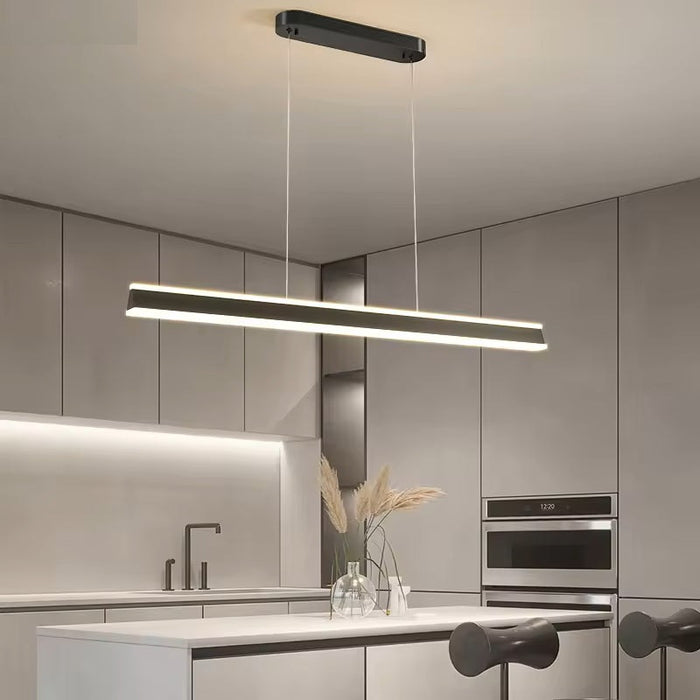 BAMDECOR 1.2M Modern Minimalist Trapezoid Pendant Light Adjustable LED Bar Light for Dining Room and Kitchen - Black - Amazingooh Wholesale