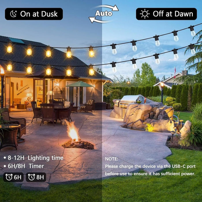 BAMDECOR 15M Solar Festoon Lights Outdoor, 2700K Warm White Solar Powered String Lights withBattery, Festoon Light for Patio Backyard Balcony Gazebo Party Carport - Amazingooh Wholesale