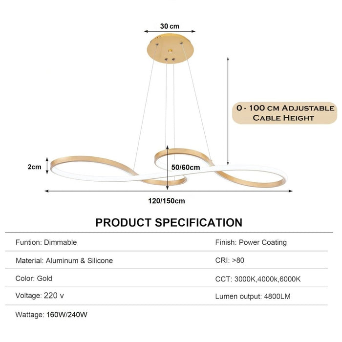 BAMDECOR A022 Modern Designer Infinity LED Chandelier Island Ceiling Pendant Light (120/150cm-Gold) - Amazingooh Wholesale