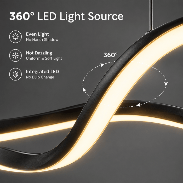 BAMDECOR A036 Modern LED Wave Linear Pendant Lights 180cm -Black - Amazingooh Wholesale