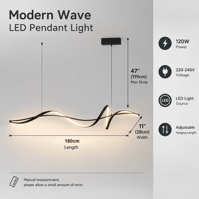 BAMDECOR A036 Modern LED Wave Linear Pendant Lights 180cm -Black - Amazingooh Wholesale
