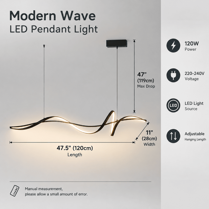 BAMDECOR A036 Modern LED Wave Linear Pendant Lights 180cm -Black - Amazingooh Wholesale