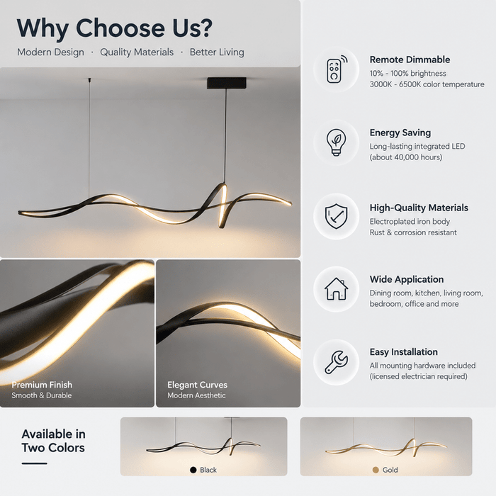 BAMDECOR A036 Modern LED Wave Linear Pendant Lights 180cm -Black - Amazingooh Wholesale
