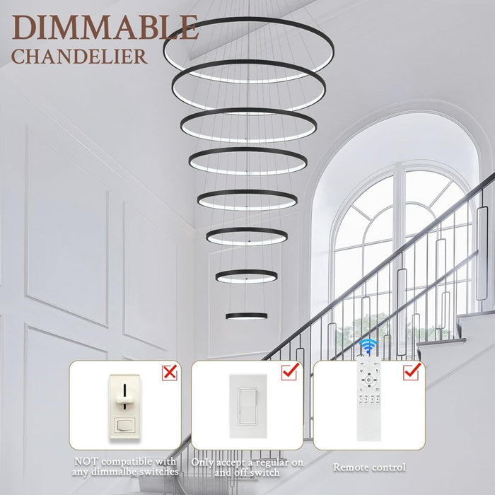 BAMDECOR A18801/8 Modern LED Chandelier Nordic Home Decor Dining Room Pendant Ceiling Light (8 Rings - Black) - Amazingooh Wholesale