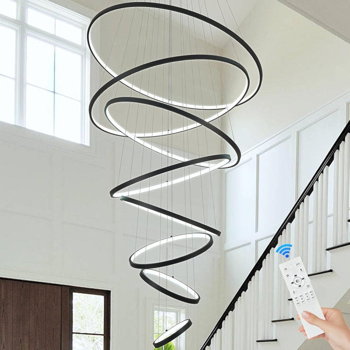 BAMDECOR A18801/8 Modern LED Chandelier Nordic Home Decor Dining Room Pendant Ceiling Light (8 Rings - Black) - Amazingooh Wholesale
