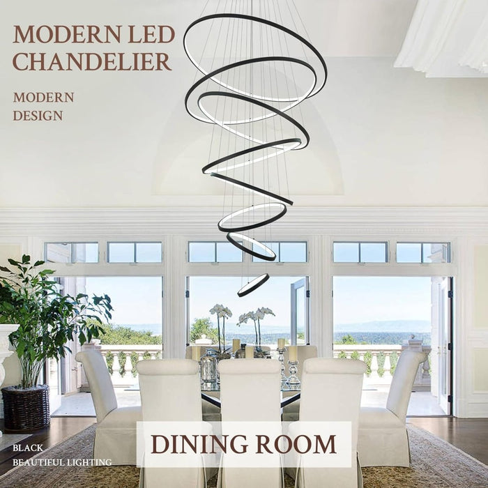 BAMDECOR A18801/8 Modern LED Chandelier Nordic Home Decor Dining Room Pendant Ceiling Light (8 Rings - Black) - Amazingooh Wholesale