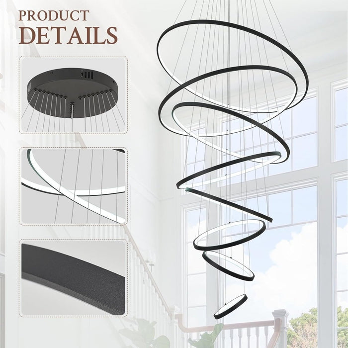BAMDECOR A18801/8 Modern LED Chandelier Nordic Home Decor Dining Room Pendant Ceiling Light (8 Rings - Black) - Amazingooh Wholesale