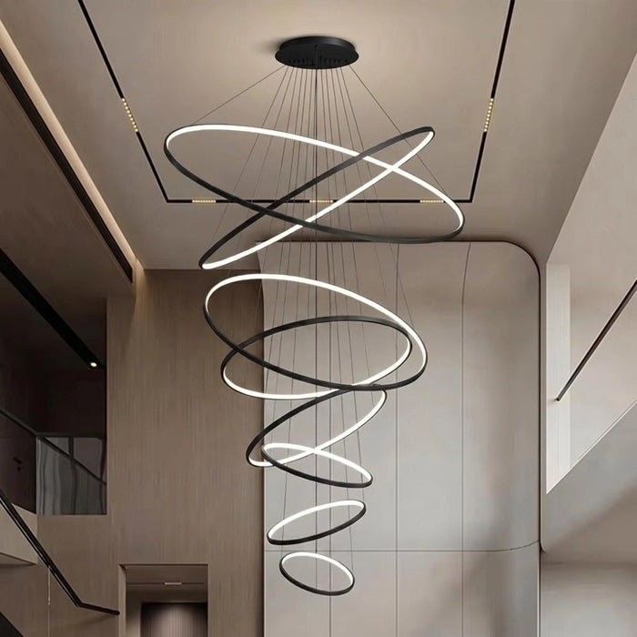 BAMDECOR A18801/8 Modern LED Chandelier Nordic Home Decor Dining Room Pendant Ceiling Light (8 Rings - Black) - Amazingooh Wholesale