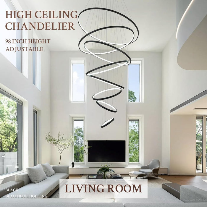 BAMDECOR A18801/8 Modern LED Chandelier Nordic Home Decor Dining Room Pendant Ceiling Light (8 Rings - Black) - Amazingooh Wholesale