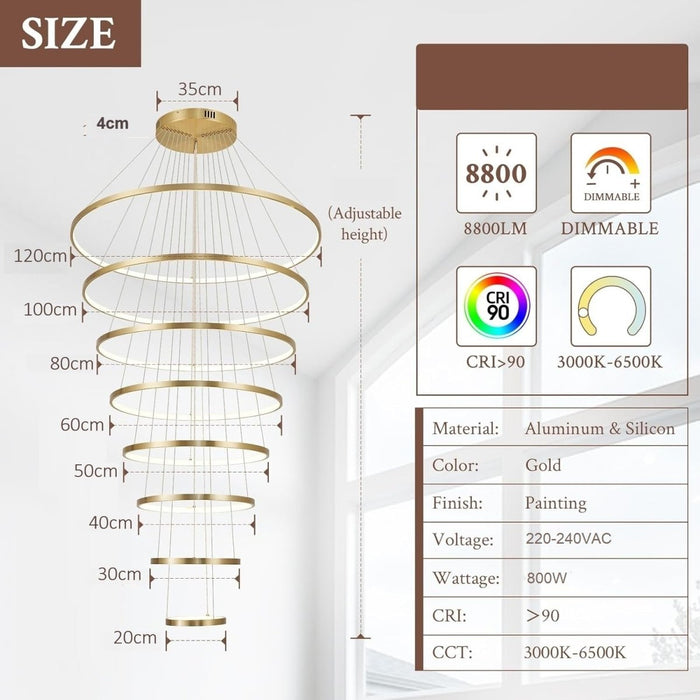 BAMDECOR A18801/8 Nordic Home Decor Dining Room Pendant lamp lights Ceiling Lamp Hanging Light (8 Rings - Gold) - Amazingooh Wholesale