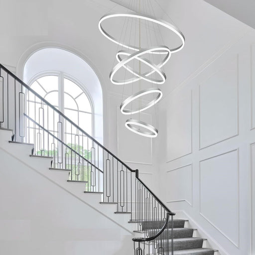 BAMDECOR A18815 Modern LED Chandelier, Dimmable Pendant Light Rings Round Ceiling Lighting (5 Rings-Silver) - Amazingooh Wholesale