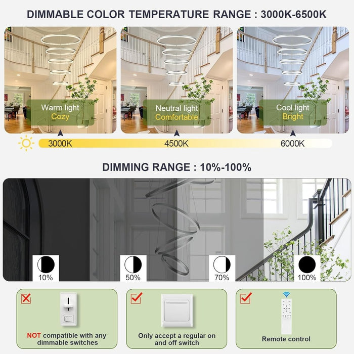 BAMDECOR A18815 Modern LED Chandelier, Dimmable Pendant Light Rings Round Ceiling Lighting (5 Rings-Silver) - Amazingooh Wholesale