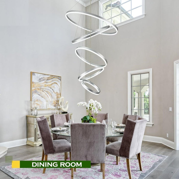 BAMDECOR A18815 Modern LED Chandelier, Dimmable Pendant Light Rings Round Ceiling Lighting (5 Rings-Silver) - Amazingooh Wholesale