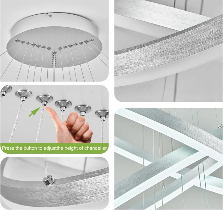 BAMDECOR A18815 Modern LED Chandelier, Dimmable Pendant Light Rings Round Ceiling Lighting (5 Rings-Silver) - Amazingooh Wholesale