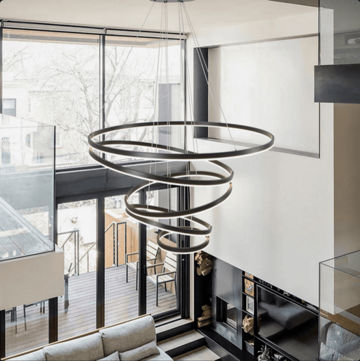BAMDECOR A18815 Modern LED Chandelier, Dimmable Pendant Light with Remote Control Rings Round Ceiling Lighting Fixture 3 Color Temperatures Contemporary Chandeliers (5 Rings - Black) - Amazingooh Wholesale