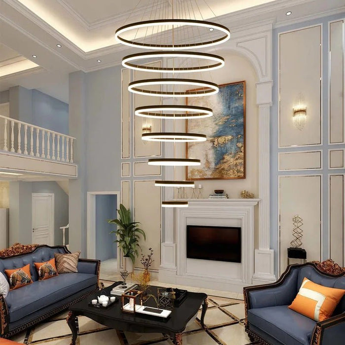 BAMDECOR A18815 Nordic Home Decor Dining Room Pendant lamp lights Ceiling Lamp Hanging Light Chandelier Lamps (8 Rings - Black) - Amazingooh Wholesale