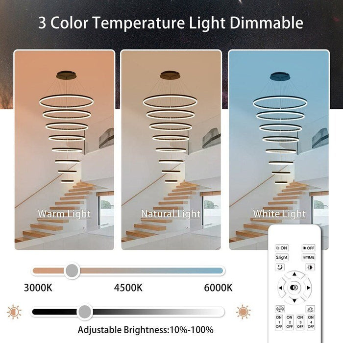 BAMDECOR A18815 Nordic Home Decor Dining Room Pendant lamp lights Ceiling Lamp Hanging Light Chandelier Lamps (8 Rings - Black) - Amazingooh Wholesale