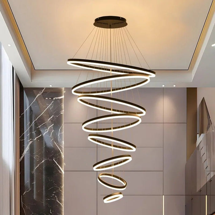 BAMDECOR A18815 Nordic Home Decor Dining Room Pendant lamp lights Ceiling Lamp Hanging Light Chandelier Lamps (8 Rings - Black) - Amazingooh Wholesale