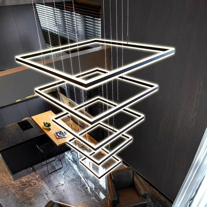 BAMDECOR A18882 Black Modern Minimalist Square Pendant Light Adjustable LED Chandelier for Bar, Dining Room, Office - Amazingooh Wholesale