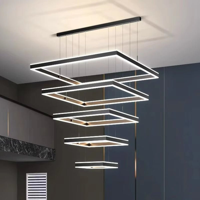 BAMDECOR A18882 Black Modern Minimalist Square Pendant Light Adjustable LED Chandelier for Bar, Dining Room, Office - Amazingooh Wholesale