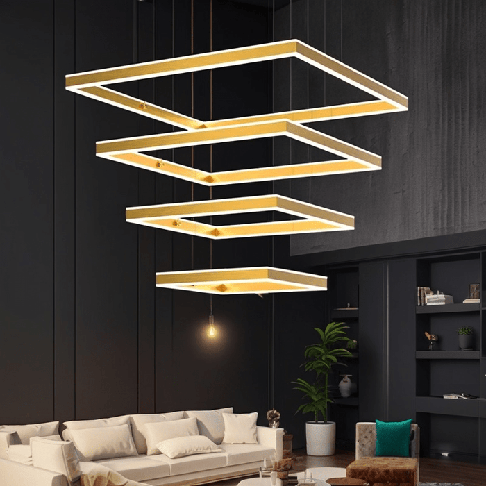 BAMDECOR A18882 Gold Modern Minimalist Square Pendant Light Adjustable LED Chandelier for Bar, Dining Room, Office - Amazingooh Wholesale
