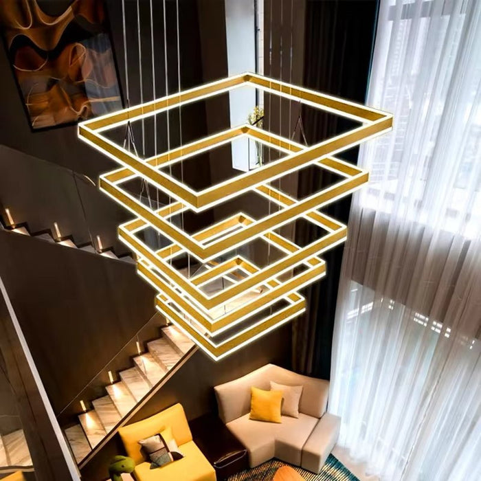 BAMDECOR A18882 Gold Modern Minimalist Square Pendant Light Adjustable LED Chandelier for Bar, Dining Room, Office - Amazingooh Wholesale