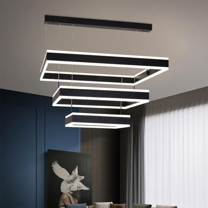 BAMDECOR A18882/3A Black Modern Minimalist Square Pendant Light Adjustable LED Chandelier for Bar, Dining Room, Office - Amazingooh Wholesale