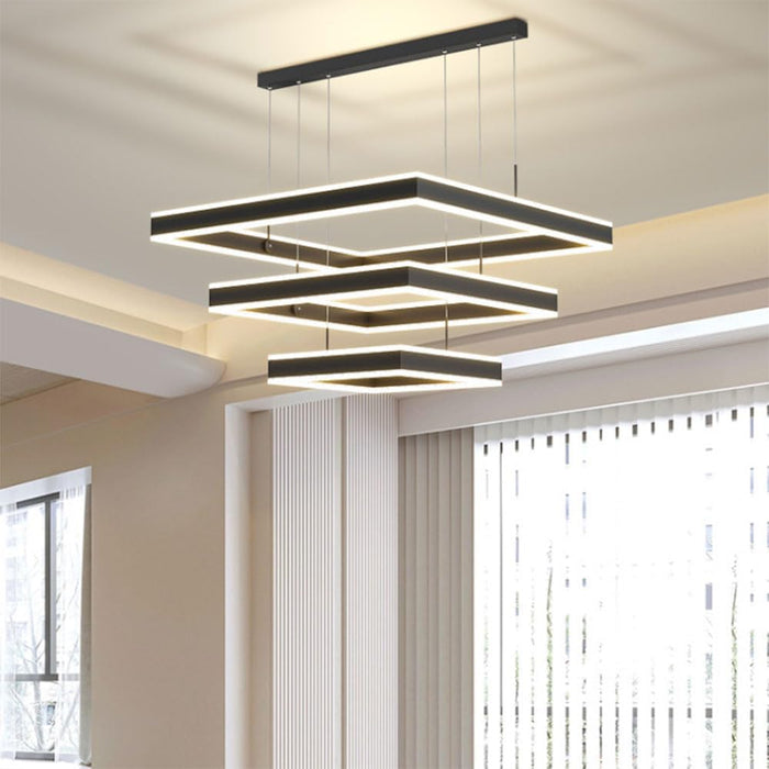 BAMDECOR A18882/3A Black Modern Minimalist Square Pendant Light Adjustable LED Chandelier for Bar, Dining Room, Office - Amazingooh Wholesale