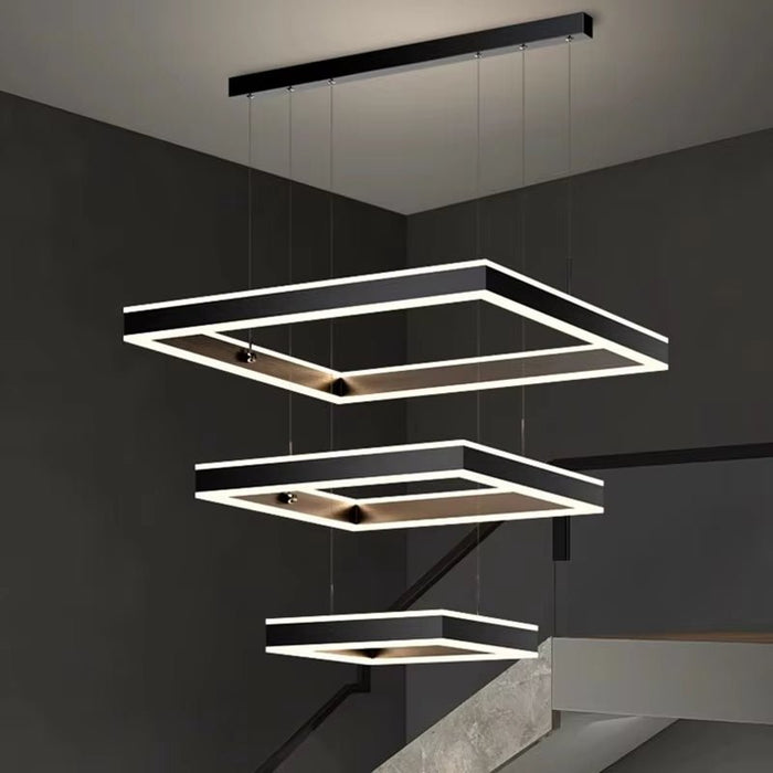 BAMDECOR A18882/3A Black Modern Minimalist Square Pendant Light Adjustable LED Chandelier for Bar, Dining Room, Office - Amazingooh Wholesale