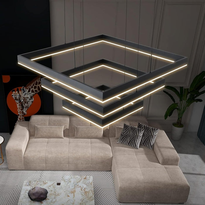 BAMDECOR A18882/3A Black Modern Minimalist Square Pendant Light Adjustable LED Chandelier for Bar, Dining Room, Office - Amazingooh Wholesale