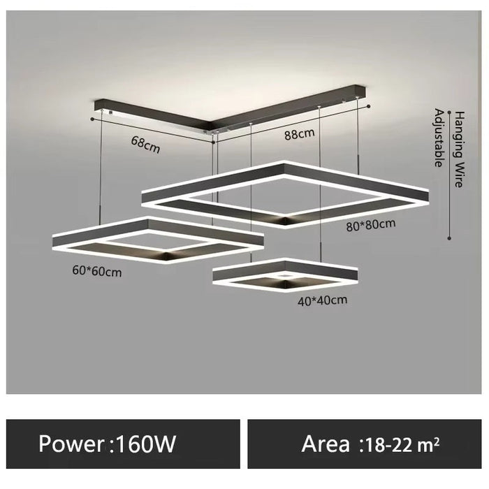 BAMDECOR A18882/3B Corner Black Modern Minimalist Square Pendant Light Adjustable LED Chandelier - Amazingooh Wholesale