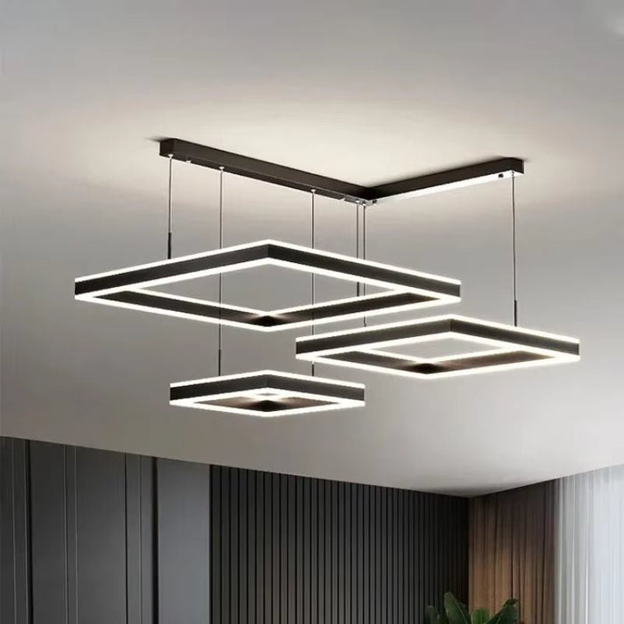 BAMDECOR A18882/3B Corner Black Modern Minimalist Square Pendant Light Adjustable LED Chandelier - Amazingooh Wholesale