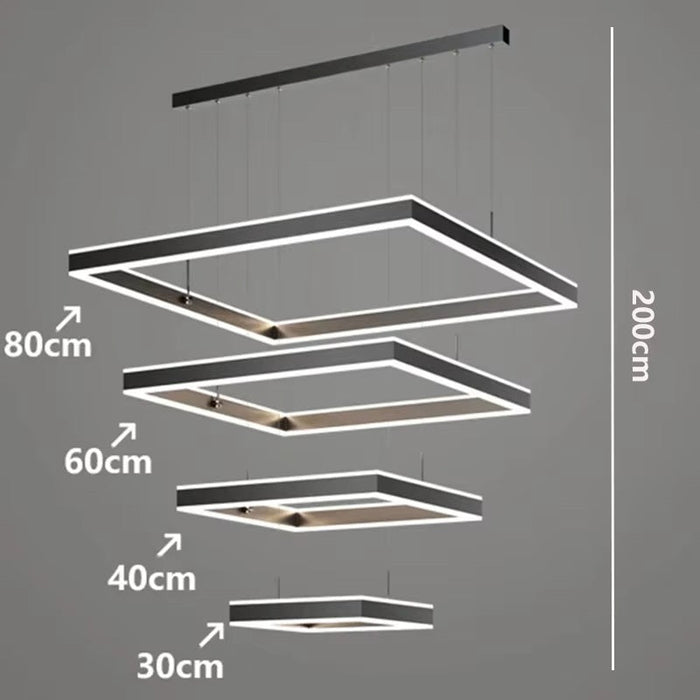 BAMDECOR A18882/4 Black Modern Minimalist Square Pendant Light Adjustable LED Chandelier - Amazingooh Wholesale