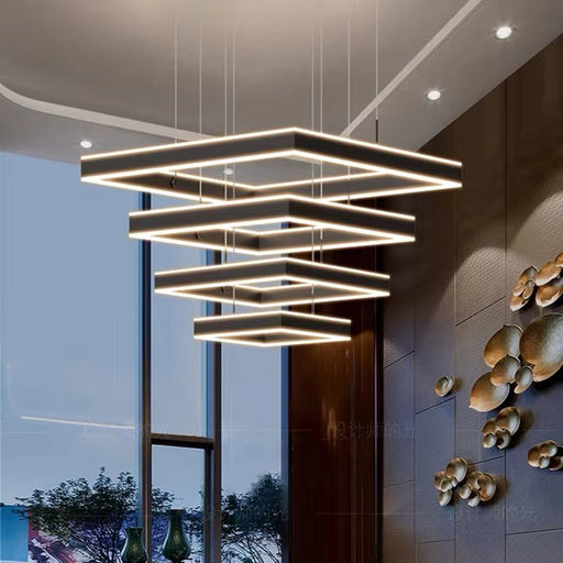 BAMDECOR A18882/4 Black Modern Minimalist Square Pendant Light Adjustable LED Chandelier - Amazingooh Wholesale