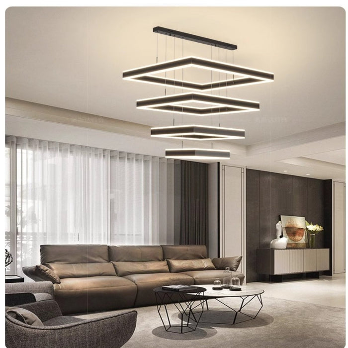 BAMDECOR A18882/4 Black Modern Minimalist Square Pendant Light Adjustable LED Chandelier - Amazingooh Wholesale