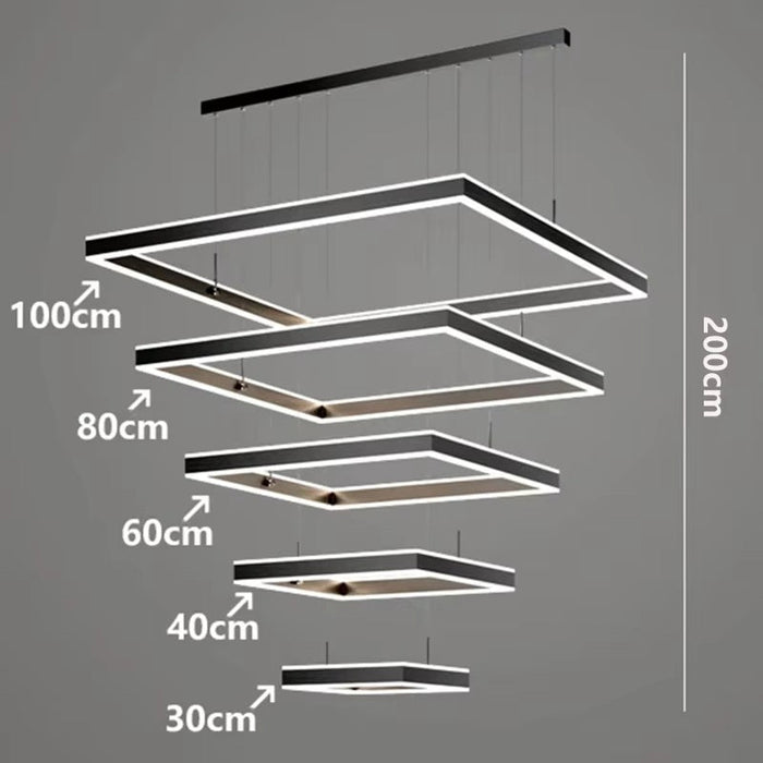 BAMDECOR A18882/5 Black Modern Minimalist Square Pendant Light Adjustable LED Chandelier - Amazingooh Wholesale